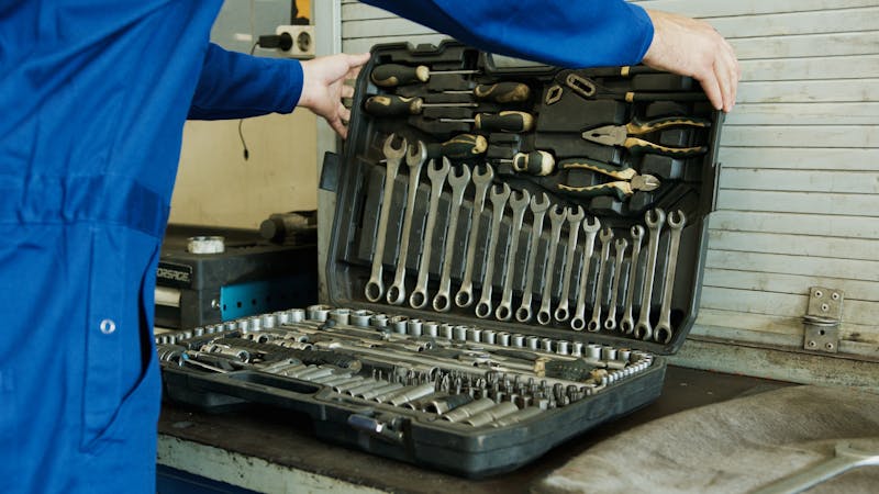 Handyman with full toolbox for emergency service